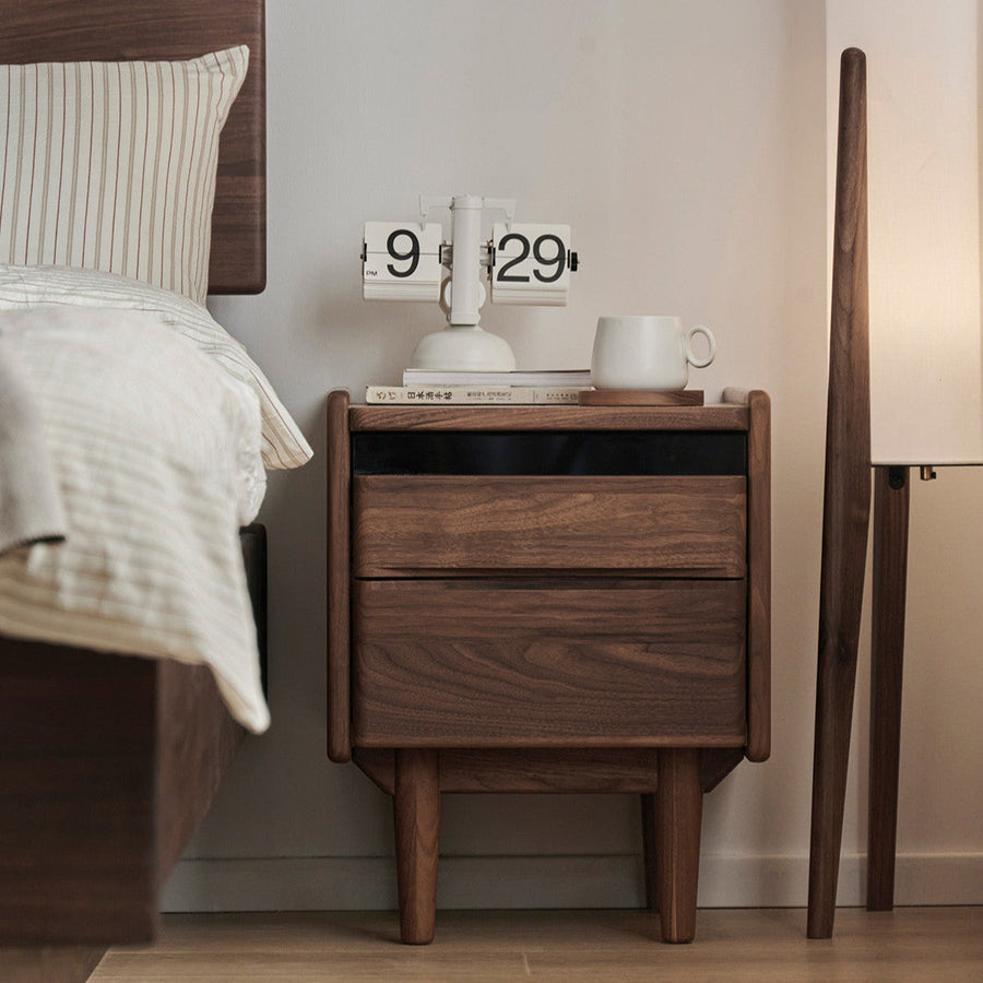 Walnut wood Nordic style natural wood bedside table