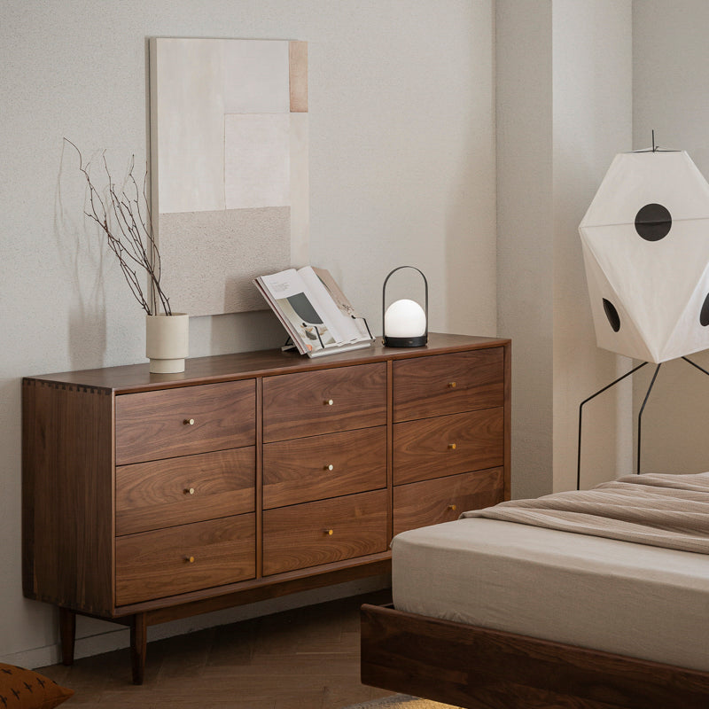 Walnut material Scandinavian style wooden 9 compartment cabinet