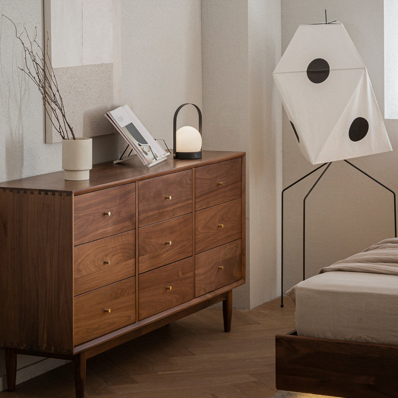 Walnut material Scandinavian style wooden 9 compartment cabinet