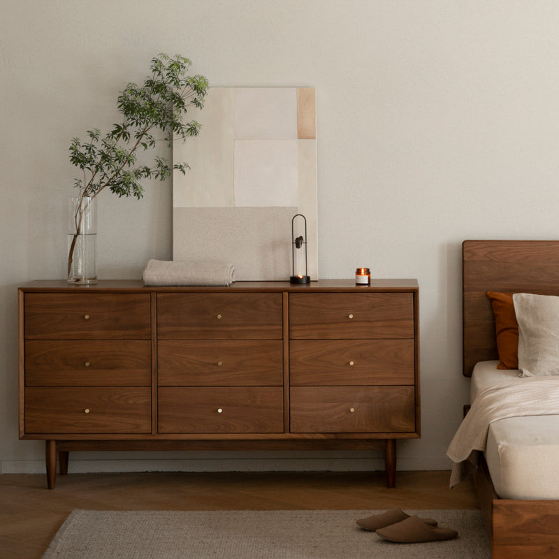 Walnut material Scandinavian style wooden 9 compartment cabinet