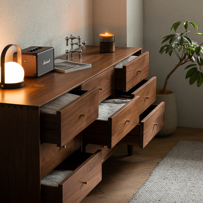 Walnut material Scandinavian style wooden 9 compartment cabinet