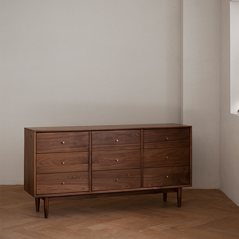 Walnut material Scandinavian style wooden 9 compartment cabinet