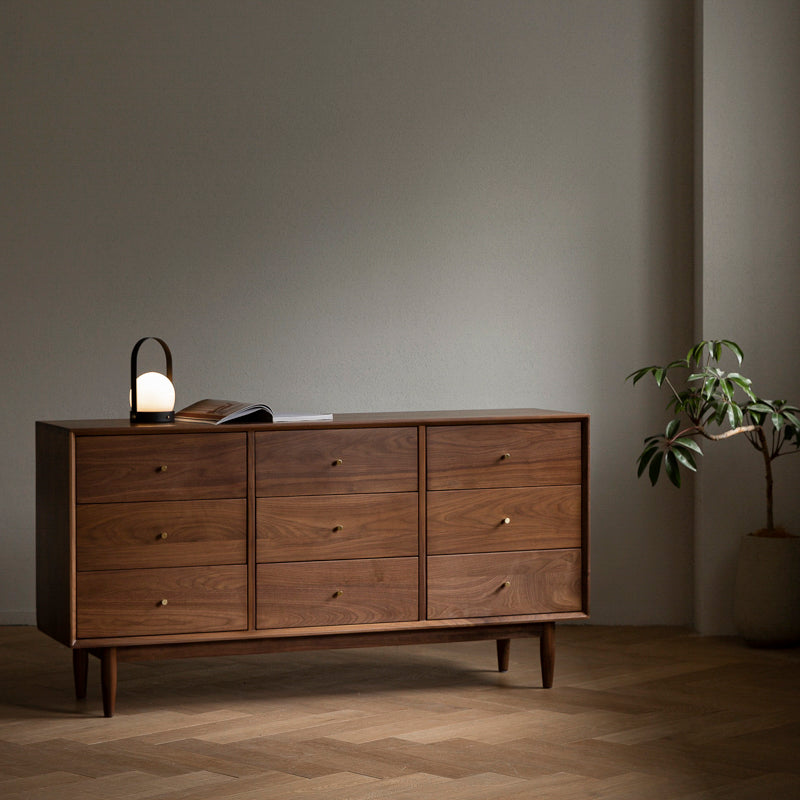 Walnut material Scandinavian style wooden 9 compartment cabinet