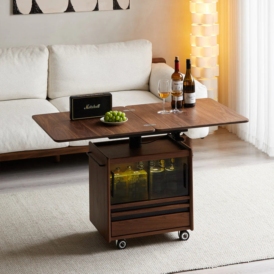 Walnut wood extendable swivel carry side table