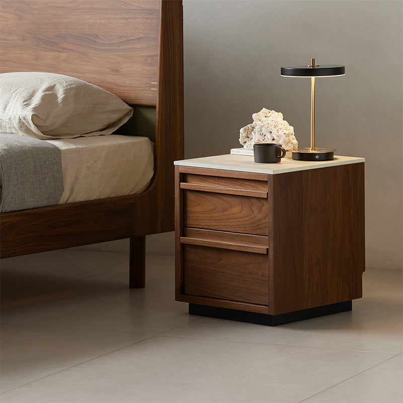 Walnut marble bedside table
