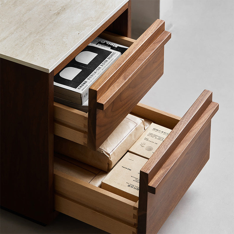 Walnut marble bedside table