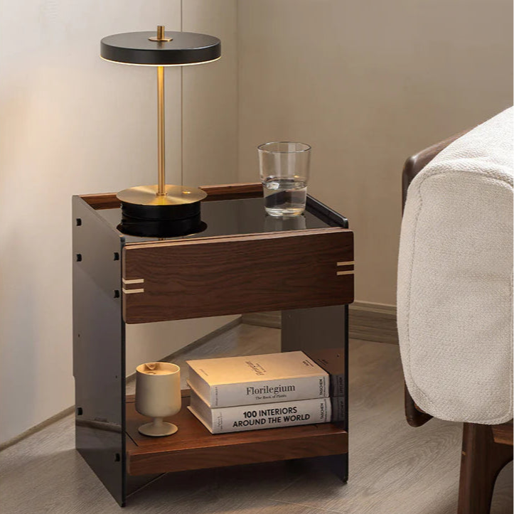 Walnut wood floating design night table