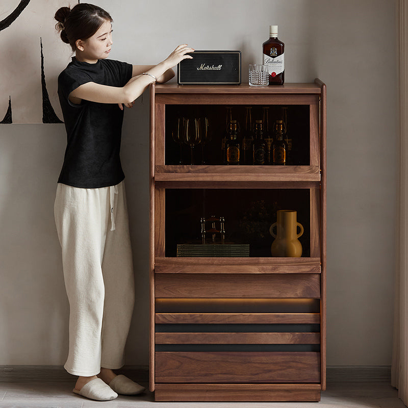 Walnut wood cabinet with natural glass doors