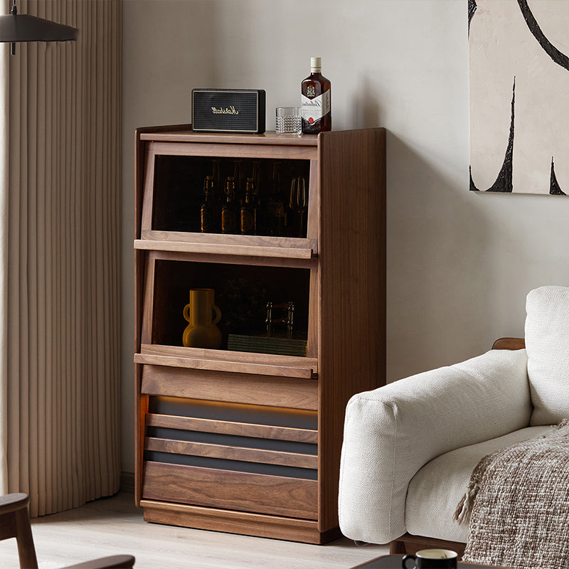 Walnut wood cabinet with natural glass doors