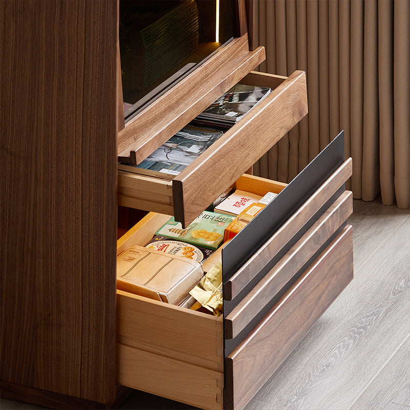 Walnut wood cabinet with natural glass doors