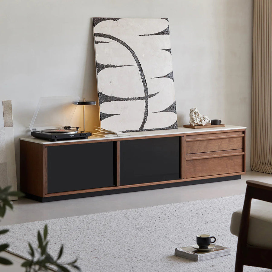 Walnut wood travertine TV board