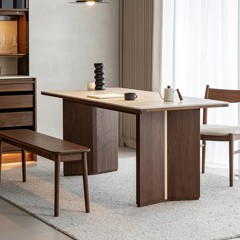 Walnut and Travertine Dining Table