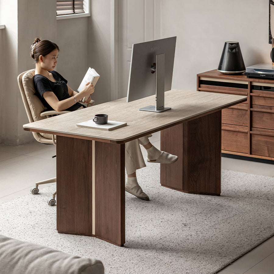 Walnut and Travertine Dining Table