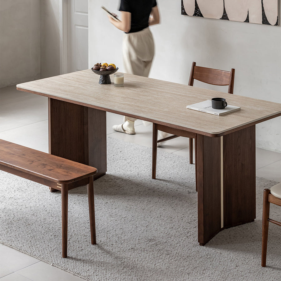 Walnut and Travertine Dining Table