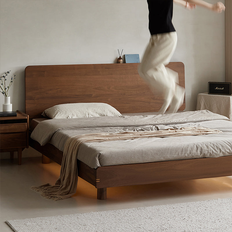 Walnut wood natural wood floating bed
