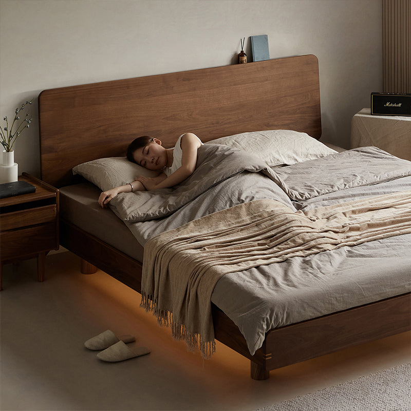 Walnut wood natural wood floating bed