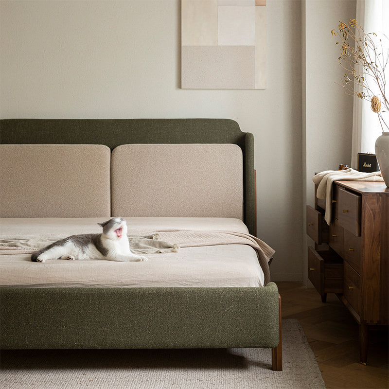 Walnut wood natural wood linen bed