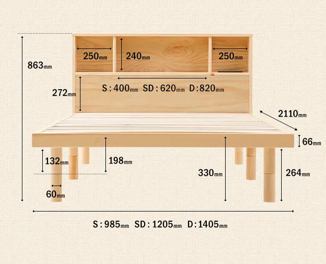 Slatted bed with headboard, single