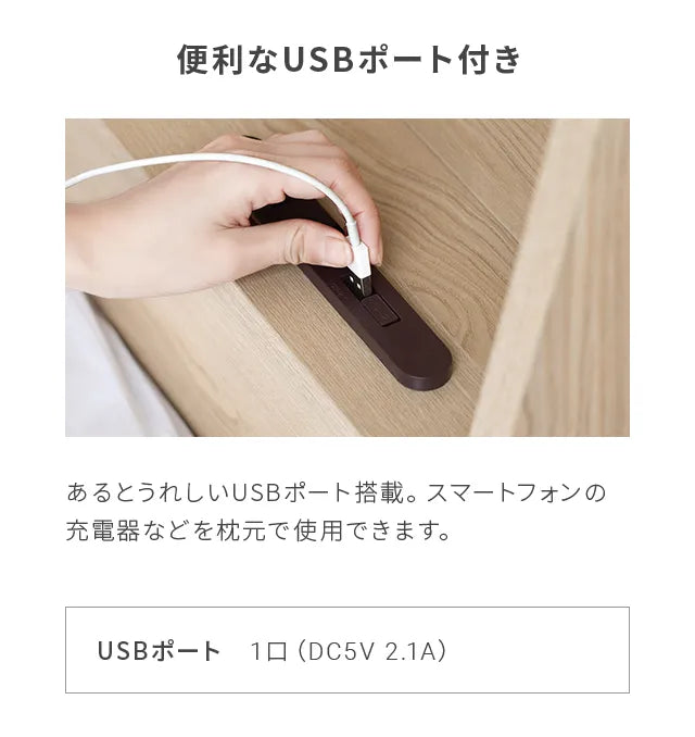 LED照明付き収納ベッド USB+コンセント セミダブル