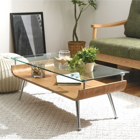 Low table with storage, center table, glass, wood