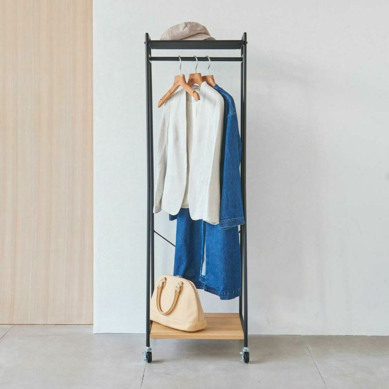 Hanger rack, natural brown, with large casters [width 49cm]