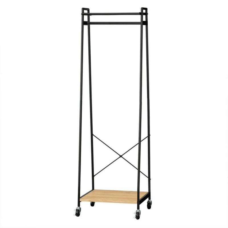 Hanger rack, natural brown, with large casters [width 49cm]