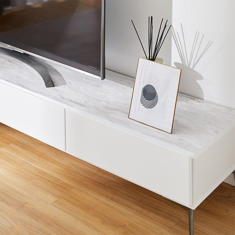 テレビ台 日本製 ローテレビ台 収納付 スチール脚 大理石柄 大理石家具