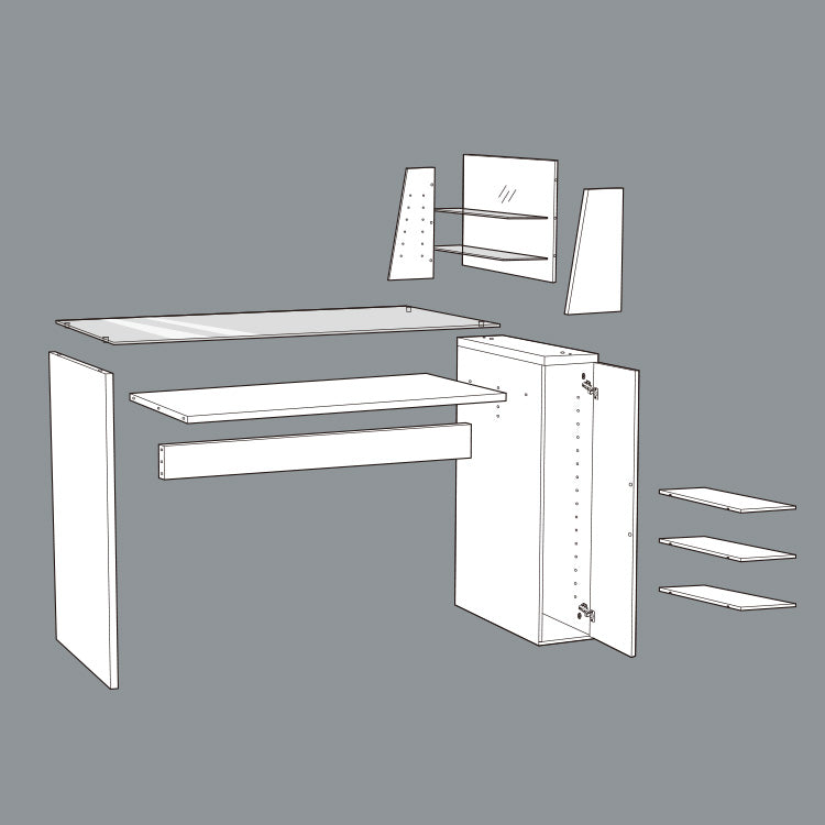 Nail desk with glass shelf, slim, glass top, wagon