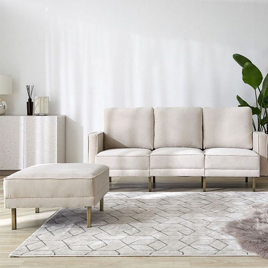 Velvet-like 3-seater couch with steel legs