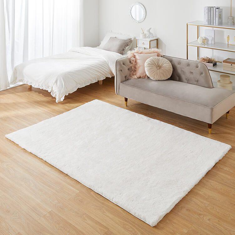 Lサイズ ラグ ラグマット カーペット シャギーラグ フェイクラビットファー 絨毯 長方形 滑り止め付き