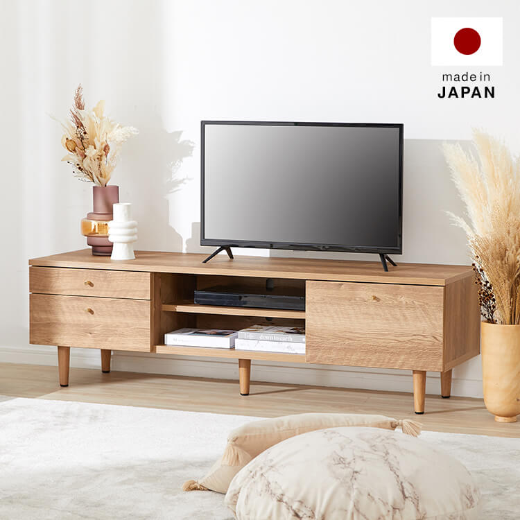 Wood-grain TV stand, brass, wooden legs, made in Japan