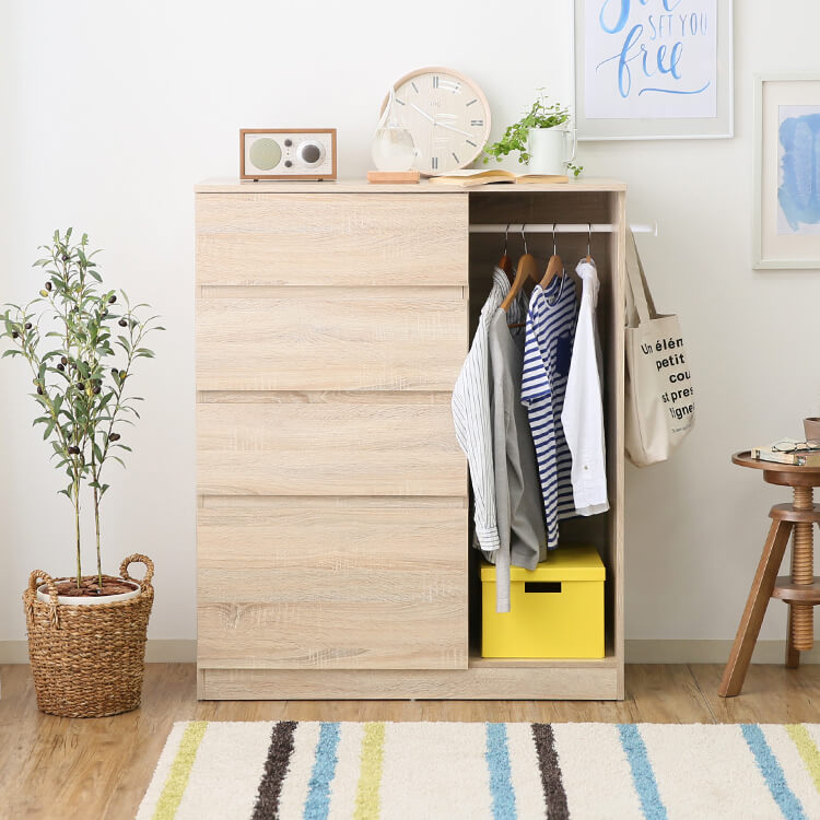 Hanger rack, storage, drawer, with side hooks, wood grain