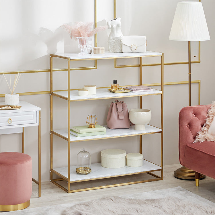 Display rack (4 shelves) with open shelves, gold legs and marble pattern