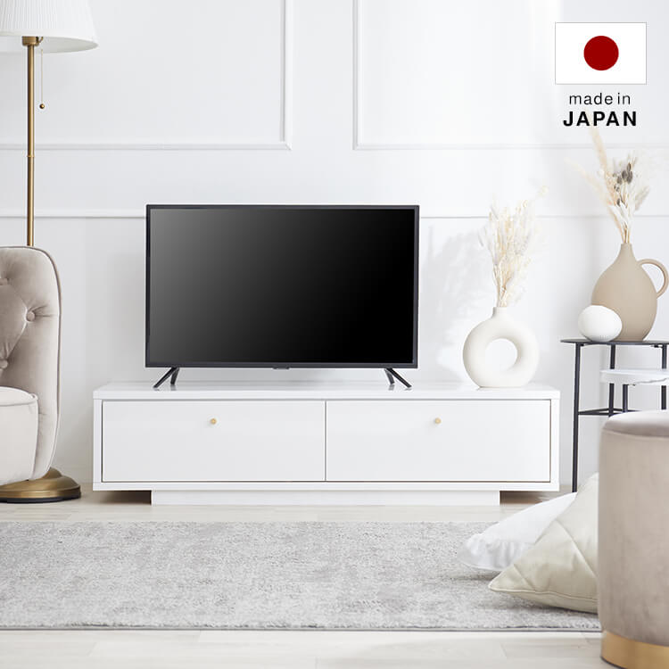 TV stand, TV board, brass, low board, storage shelf, drawer, TV rack, power strip storage, made in Japan
