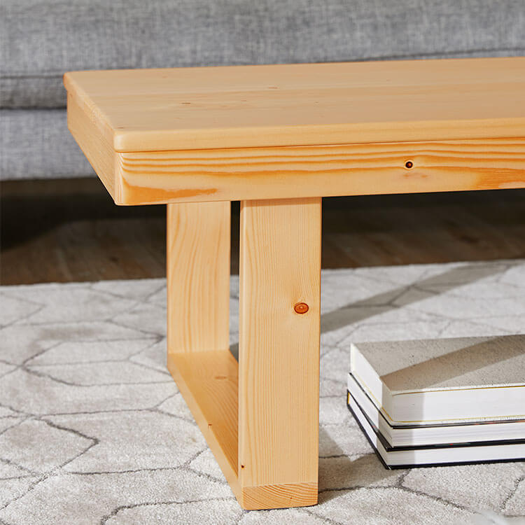 Folding table with rounded corners, solid pine, made of natural wood, low table, living room table