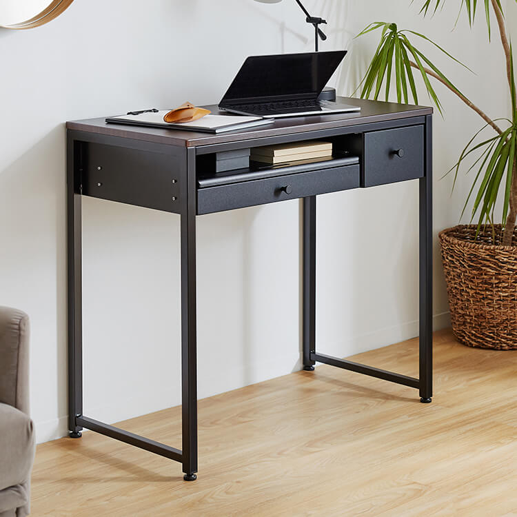 Compact desk with drawer, glass top, nail desk