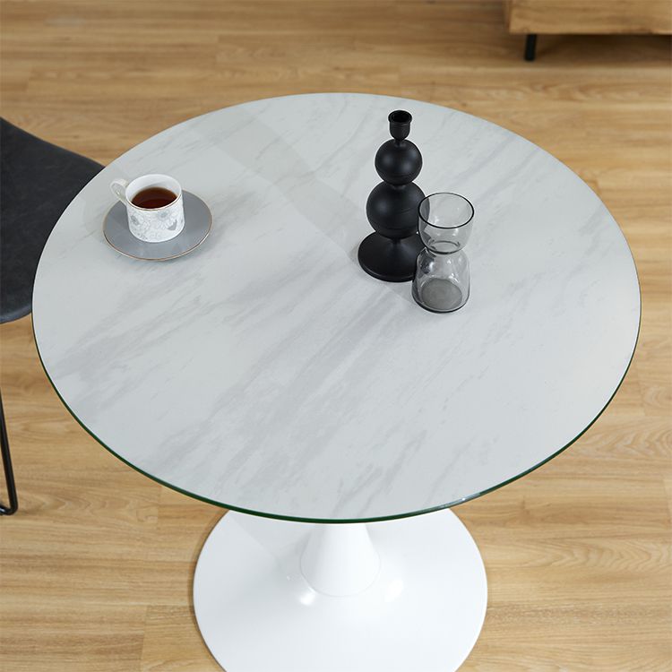 Marble-look round table with glass top, compact