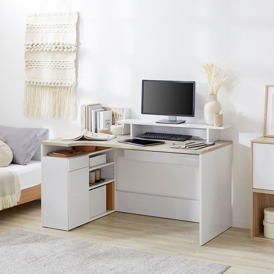 Computer desk, L-shaped desk, with drawer, office desk, with storage