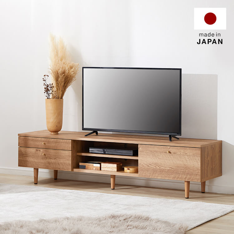 Wood-grain TV stand, brass, wooden legs, made in Japan [width 180]