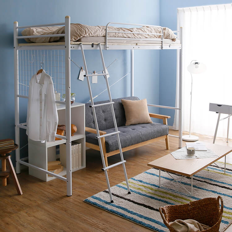 Loft bed with anti-squeak mat and height adjustable [S]