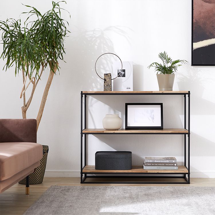 Wood-grain open shelf, display rack, solid wood look, 3 shelves