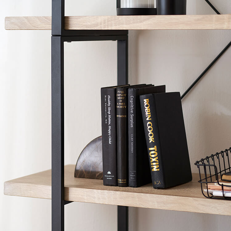 Open shelf, 4 tiers, steel rack, display shelf, visible storage, shelf, rack, wooden