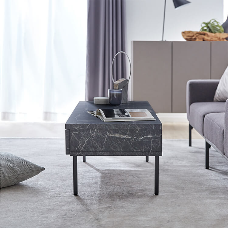 Center table with storage, marble pattern, steel legs