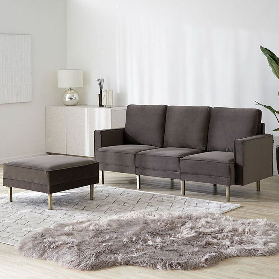 Velvet-like 3-seater couch with steel legs