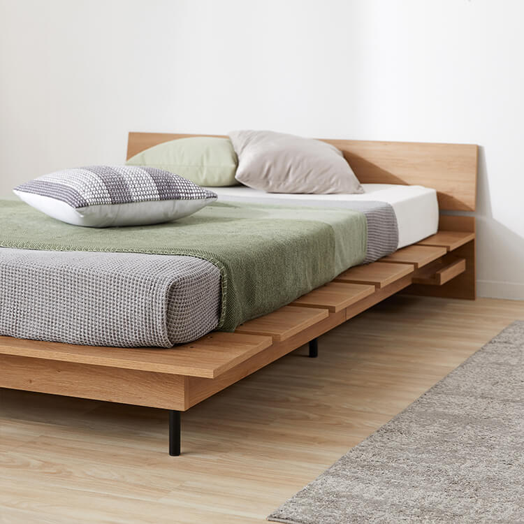 Bed frame, low bed, low type, wood grain bed, tap storage [SD]