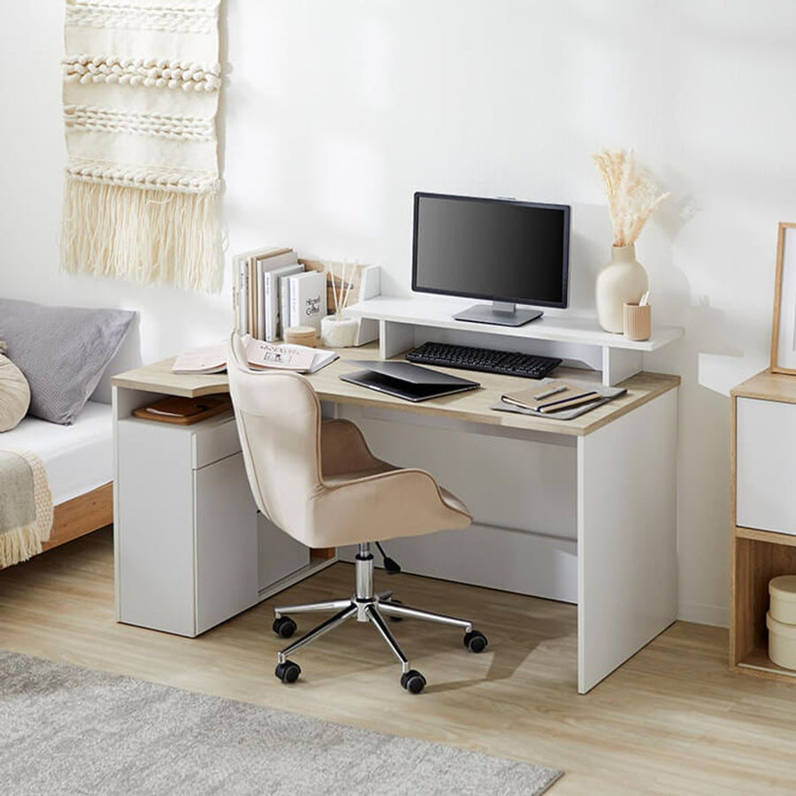 Computer desk, L-shaped desk, with drawer, office desk, with storage