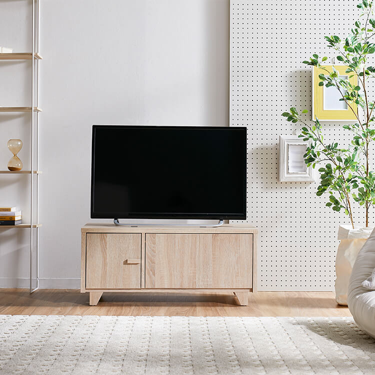 Low TV stand, 32-inch, wooden, with storage, Scandinavian style, with 2 doors of different colors