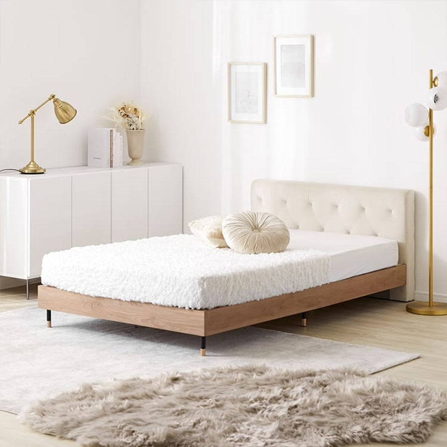 Velvet-like headboard Wooden bed frame [SD]