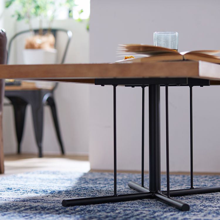 Compact low table made of pine veneer with steel legs, vintage style, living room table