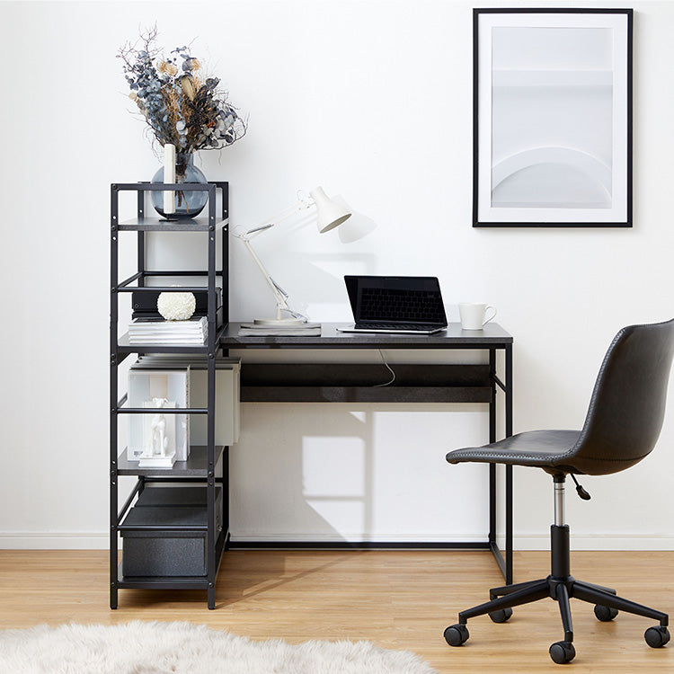 Computer desk with bookshelf and storage, corner desk, wood grain finish